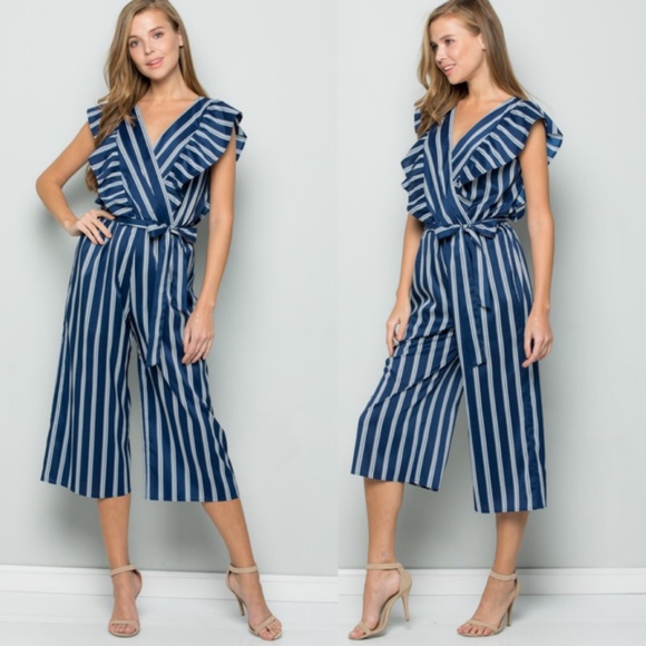 BellanBlue Pants - 049 Ruffles Detail Striped Jumper - NAVY
